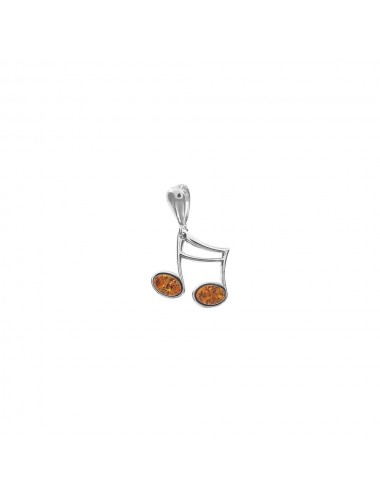 Pendentif note de musique Ambre cognac Argent rhodié 925/1000