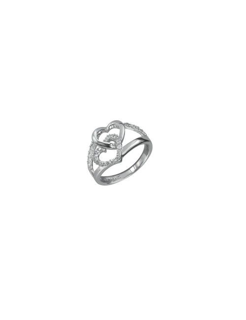 bague double cœur argent et oxyde