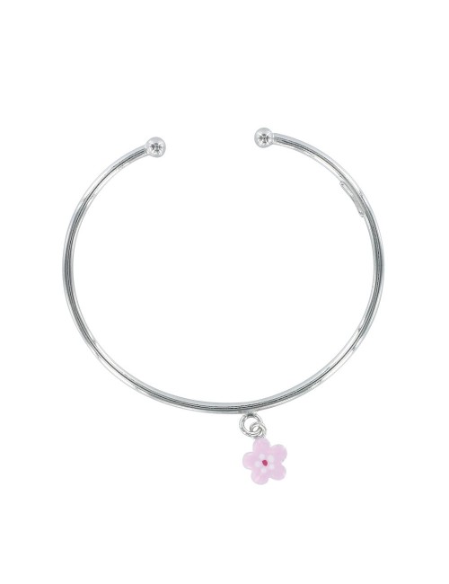Bracelet jonc ouvert petite fleur rose