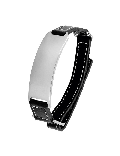 bracelet identité acier et cuir