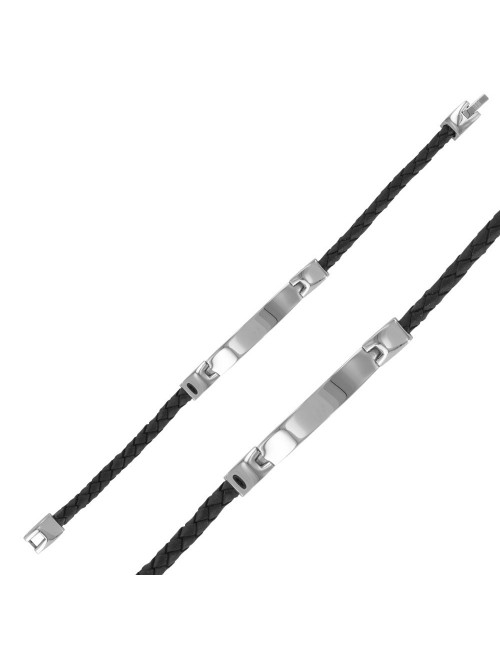 bracelet identité cuir nubuck et acier