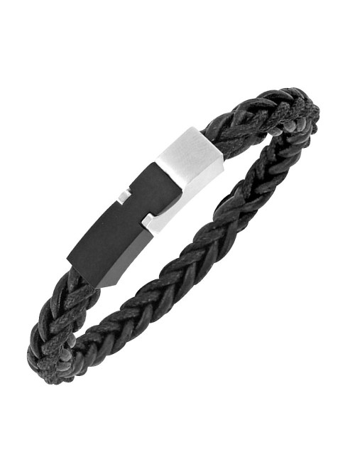 bracelet acier et cuir tressé