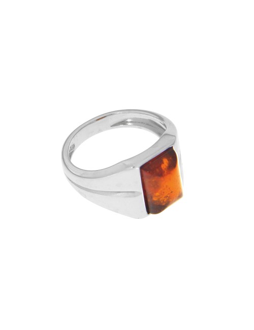 chevalière argent ambre rectangulaire