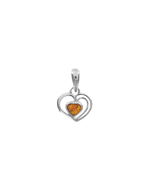 pendentif cœur d'ambre et argent
