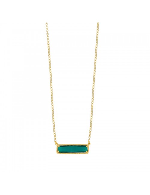 Collier rectangle en argent doré et cristal vert émeraude.