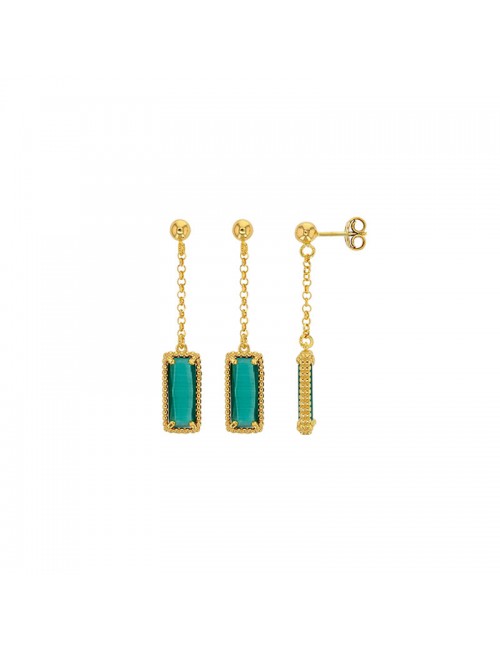bijoux en argent doré et cristal vert émeraude