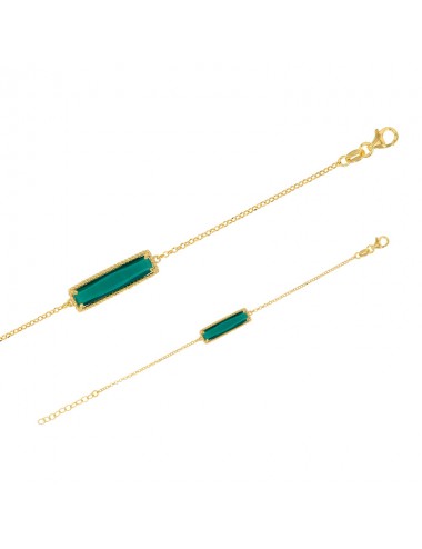 bracelet rectangle cristal vert émeraude en argent doré
