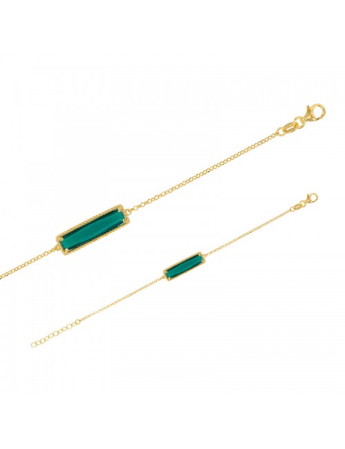 bracelet rectangle cristal vert émeraude en argent doré