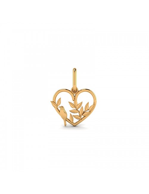 Pendentif cœur feuille et oiseau or