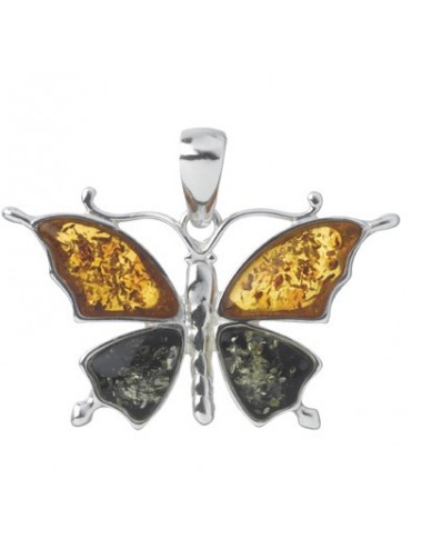 Pendentif Papillon Ambre Argent